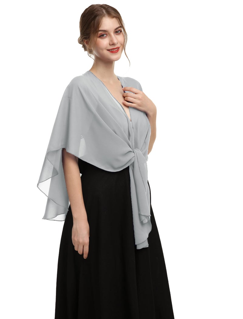 Hotshawl Womens Chiffon Shawls and Wraps, Wedding Party Shawl Scarf for Evening Dresses (Gray) - Image 1